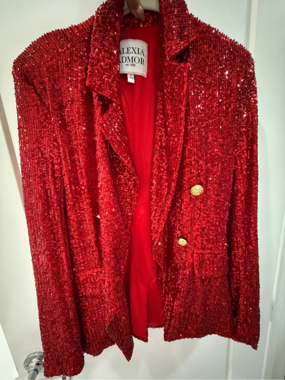 Alexia Admor Red Sequin Blazer with Gold Buttons